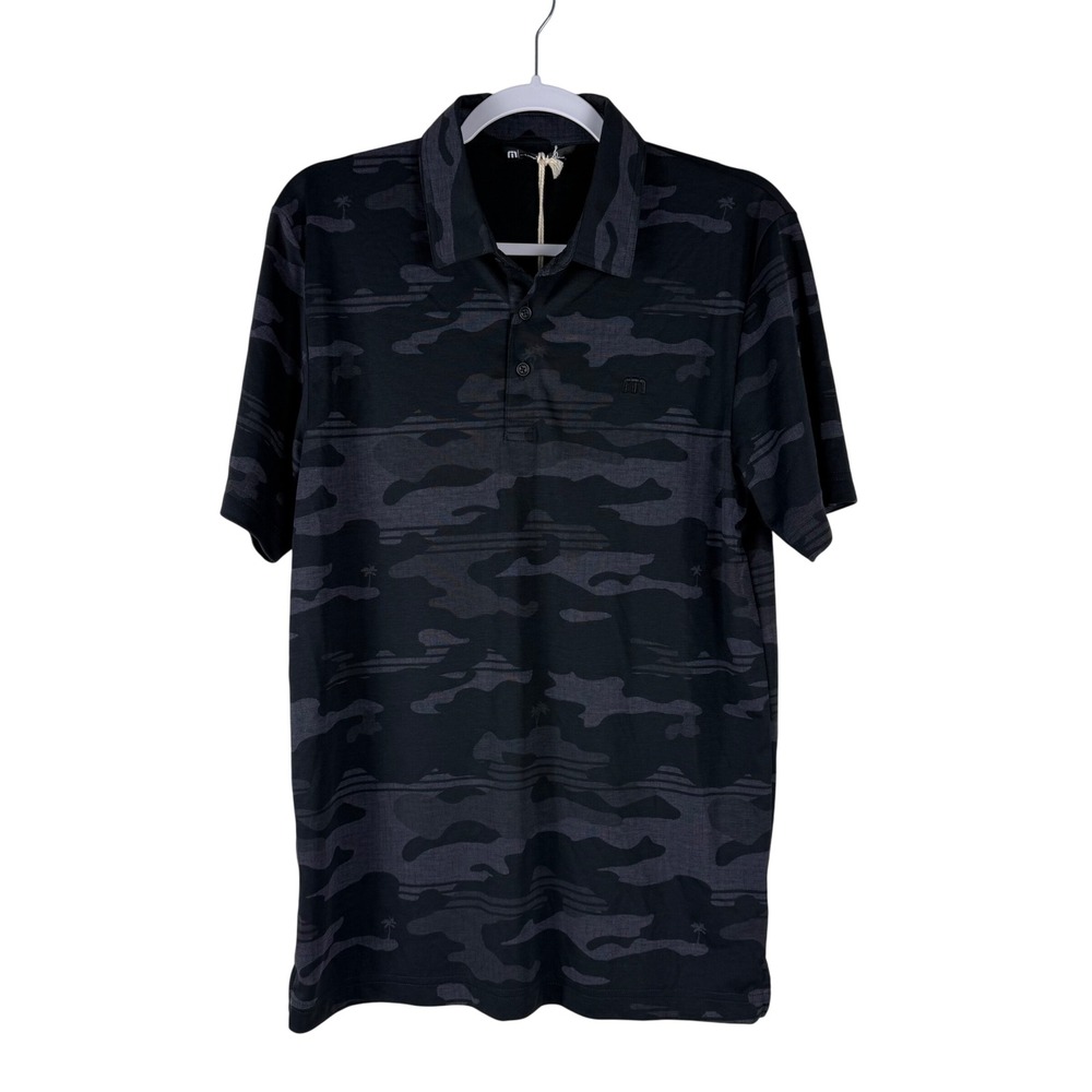 Travis Mathew Beachside Stealth Camo‎ Golf Polo Shirt Mens M Black Performance